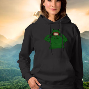 Cute Girl with Green Frog Hoody Drawing Hoody