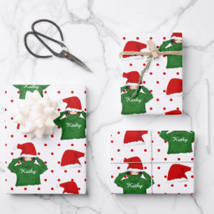 Cute Girl with Green Hoody Santa Hat Christmas Wrapping Paper Sheet