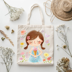 Cute Girl with Ice Cream Tote Bag