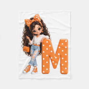 Cute Girl with Letter M Throw Blanket