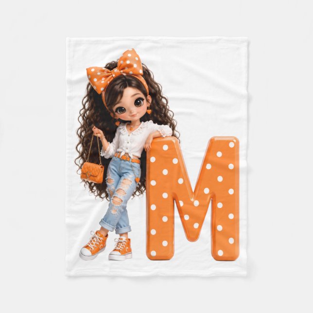 Cute Girl with Letter M Throw Blanket (Front)