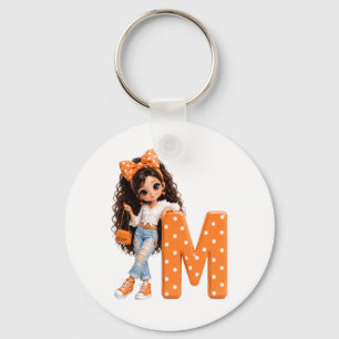 Cute Girl with Letter M Throw Blanket Key Ring