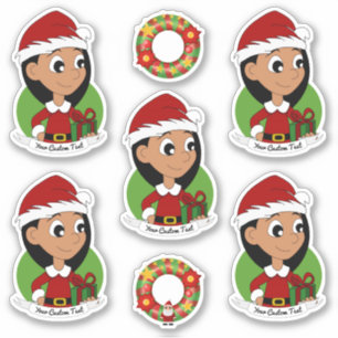 Cute girl with long black hair Christmas cartoon S