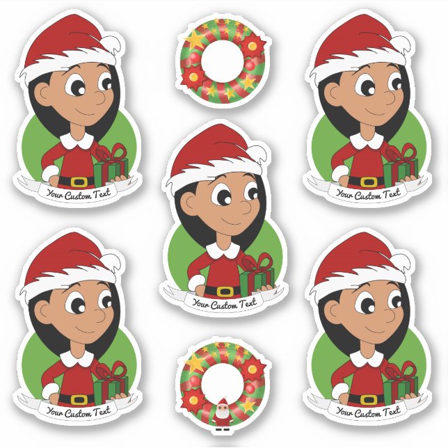Cute girl with long black hair Christmas cartoon S (Front)