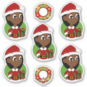 Cute girl with long black hair holiday cartoon sti