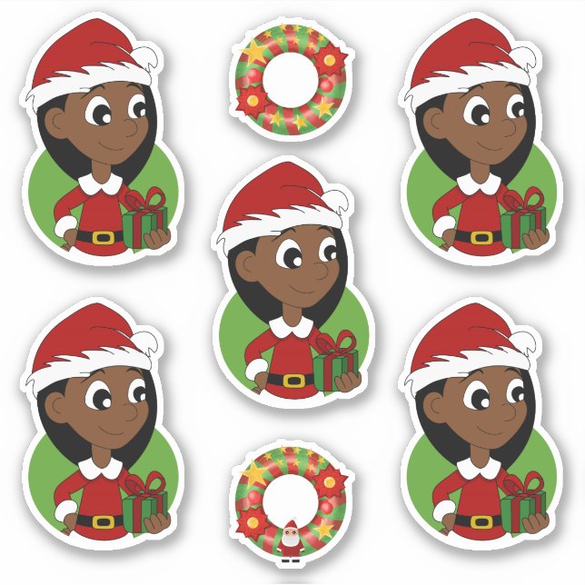 Cute girl with long black hair holiday cartoon sti (Front)