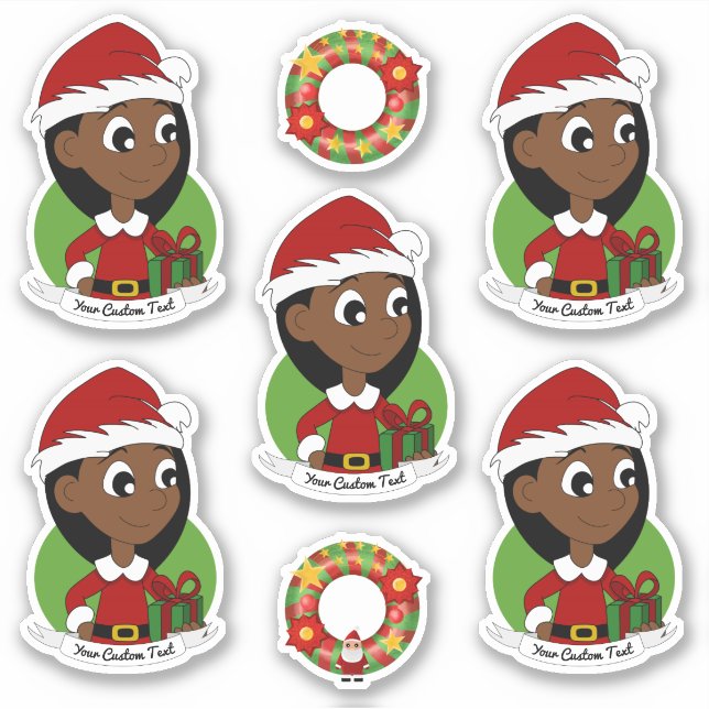 Cute girl with long black hair holiday cartoon sti (Front)