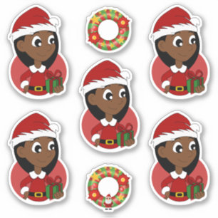 Cute girl with long black hair holiday cartoon sti