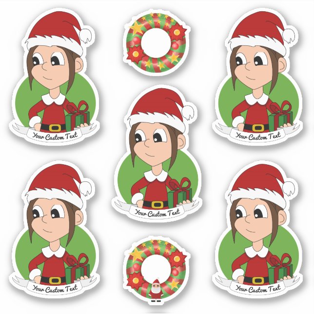Cute girl with long brown hair Christmas cartoon S (Front)