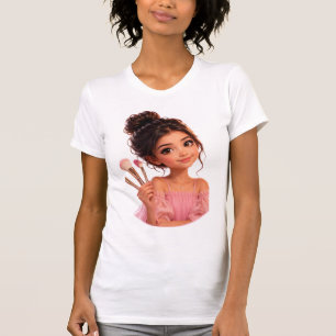 Cute Girl with Makeup Brushes Art Women's T-Shirt