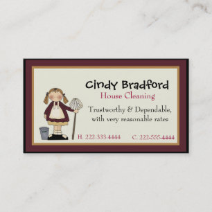 Cute Girl with Mop Maid Business Card
