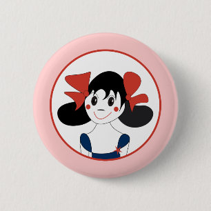 Cute Girl with Red Bows Kids Illustration 6 Cm Round Badge