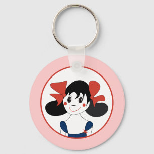 Cute Girl with Red Bows Kids Illustration Key Ring