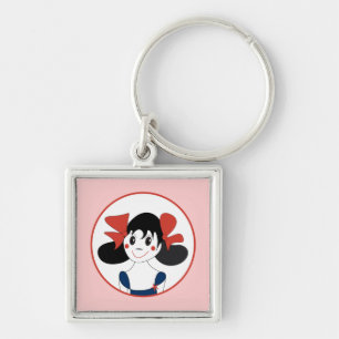 Cute Girl with Red Bows Kids Illustration Key Ring