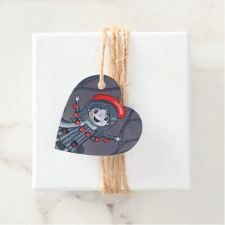 Cute Girl with Red Heart Garland Favour Tags