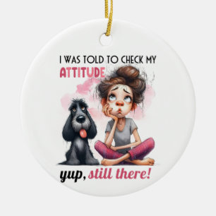CUTE GIRL WITH SHAGGY BLACK DOG CERAMIC TREE DECORATION