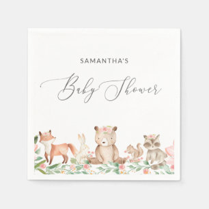 Cute Girl Woodland Animals Baby Shower Napkin