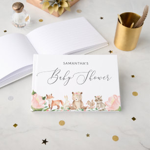 Cute Girl Woodland Animals Pink Baby Shower Guest Book