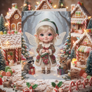 Cute Girl Woodland Themed Colouring Page Christmas Card