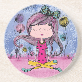 Cute girl yoga illustration coaster