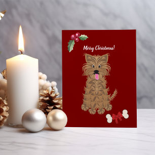 Cute Girl Yorkie Dog Customisable Holiday Card