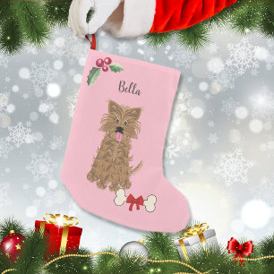 Cute Girl Yorkie Dog Pink Monogram Small Christmas Stocking