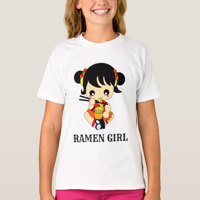 Cute Girl Yummy Eat Ramen Food Japan T-Shirt (Front)
