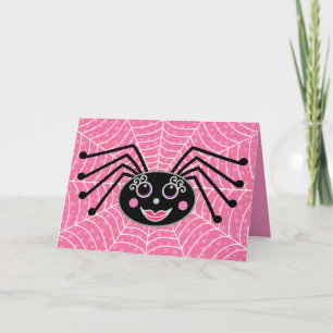 Cute Girlie Spider on Web Halloween Card
