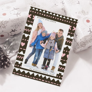 Cute Girlish Pattern Happy Holidays Photo Holiday Card