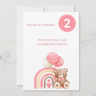 Cute Girls 2nd Birthday Party Invitation