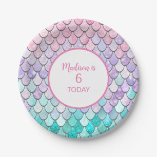 Cute Girls 6th Birthday Mermaid Theme Party Paper Plate