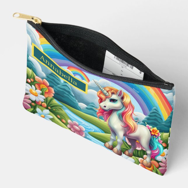 Cute girls add name fantasy unicorn  accessory pouch (Open)