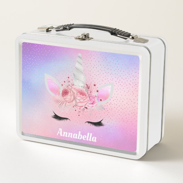 Cute girls add name unicorn Fantasy lunch box (Front)