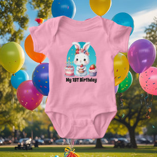 Cute girls baby bunny first Birthday Bodysuit