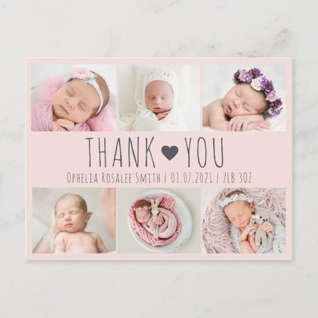 Cute girls baby pink photo thank you card (Front)
