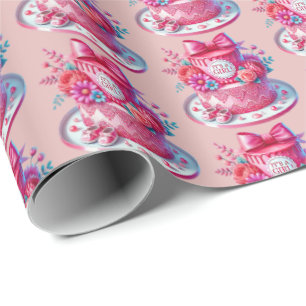Cute girls baby shower cake tiled party wrapping paper