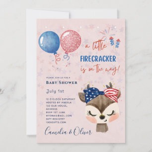 Cute Girls Baby Shower US Little Firecracker Deer  Invitation