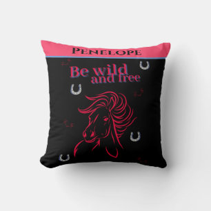 Cute Girls Be Wild and Free Decorative Horse Cushion