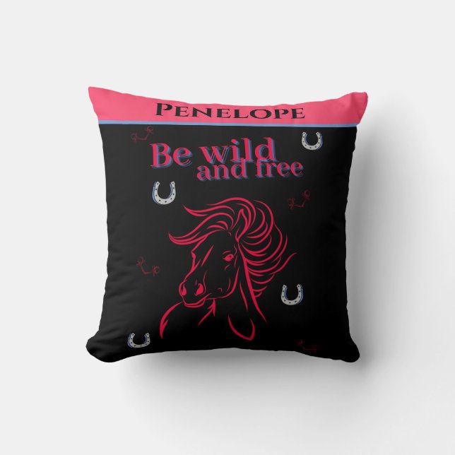Cute Girls Be Wild and Free Decorative Horse Cushion (Front)