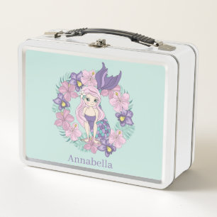 cute girls beach mermaid add name metal lunch box
