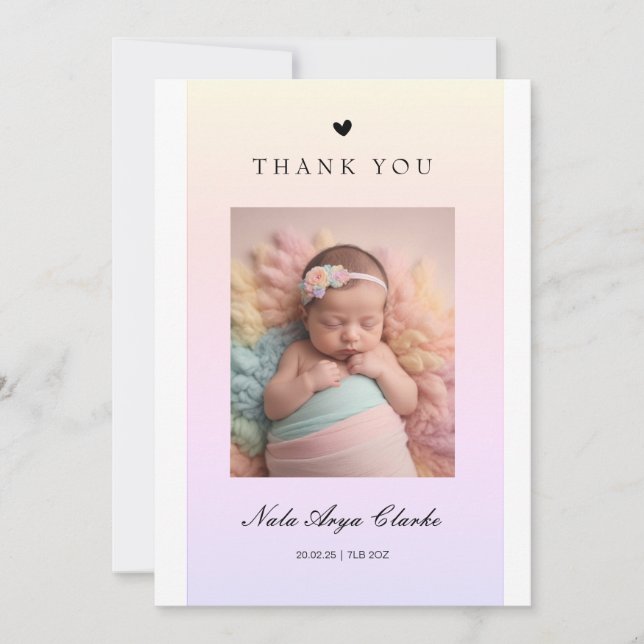Cute girls birth announcement card with photo (Front)