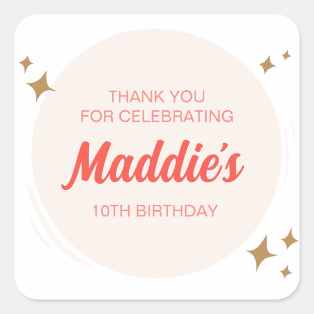 Cute Girls Birthday Party Favor Pink Heart Square Sticker (Front)