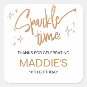 Cute Girls Birthday Party Favor Sparkle Time Square Sticker