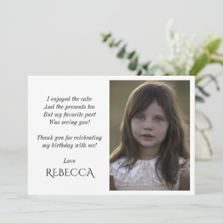 Cute girls birthday photo thank you card