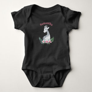 Cute Girls Black & White Giraffe Monogrammed Baby Bodysuit