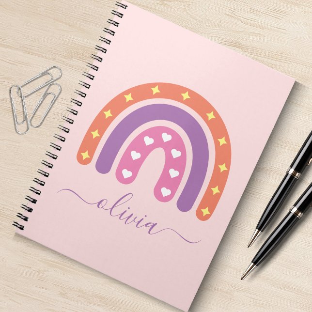 Cute Girls Boho Rainbow Name Notebook (boho rainbow spiral notebook)
