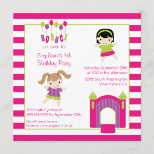 Cute girl's bounce house party birthday invitation
