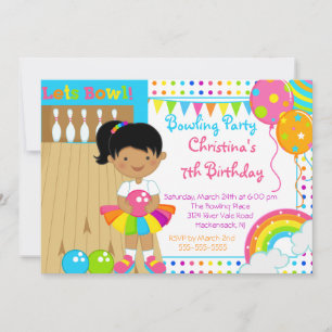 Cute Girls Bowling Birthday Party Invitation