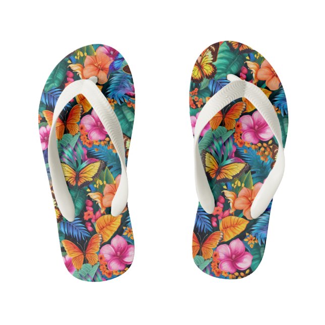 cute girls butterflies flowers pattern kid's flip flops (Footbed)