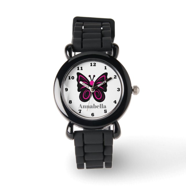 Cute girls butterfly add name watch (Front)